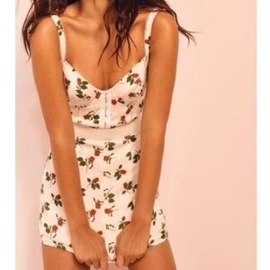 For Love & Lemons Love Song Rose Print Silky Mini Dress - S